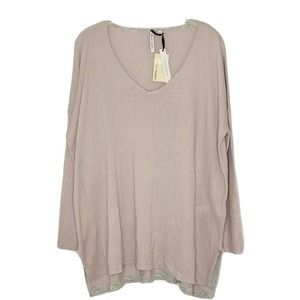 Capsule Women’s Wool Blend Gray Pink Ribbed Oversized Sweater Sz 12 New B4